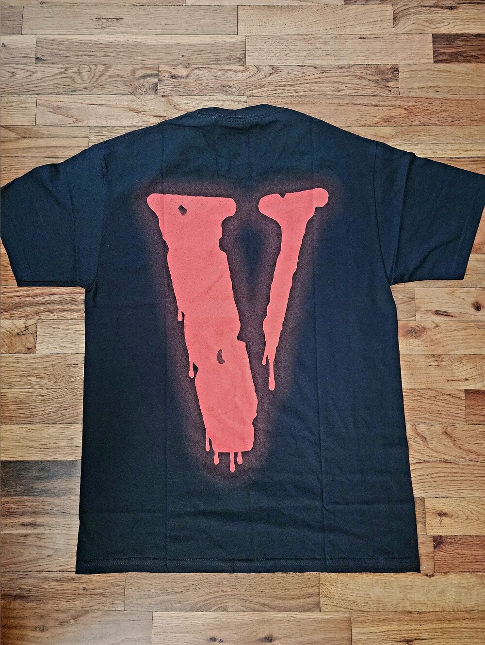 VLONE Black Short Sleeve Tee with Red Drip V Back Graphic